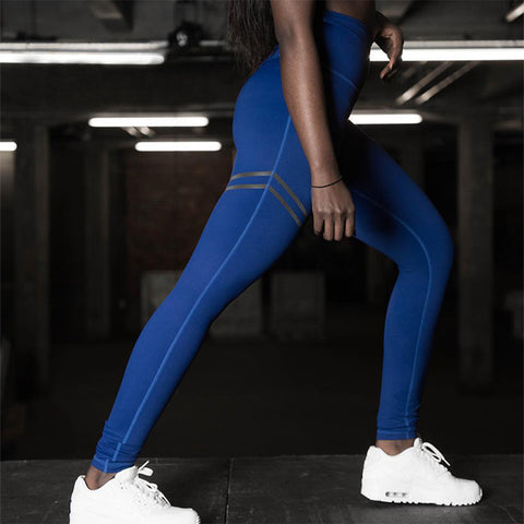 Sportlegging, yoga legging in helder blauw met 2 diagonale strepen
