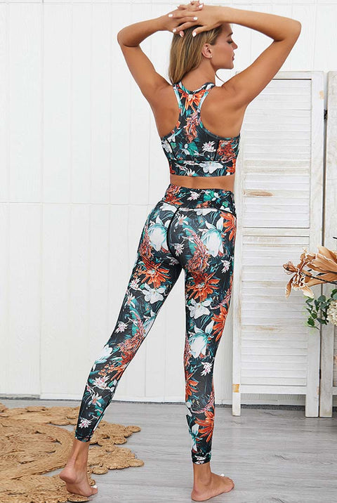 Sportlegging, yoga legging in bloemenprint design