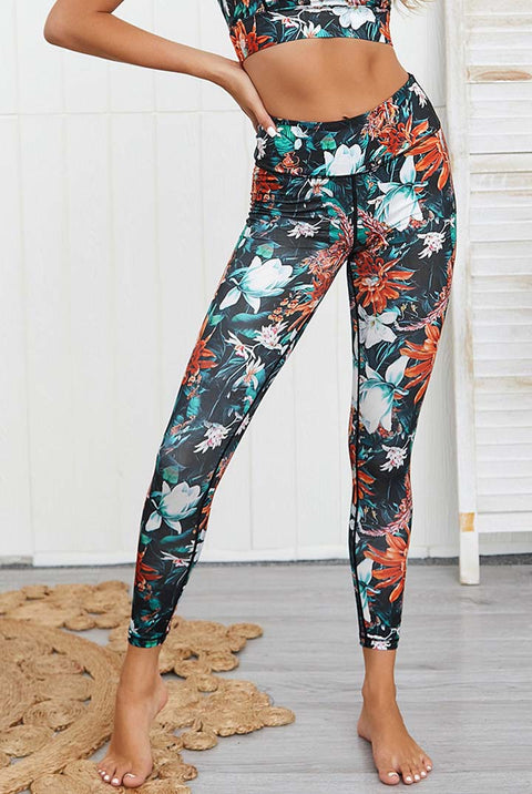 Sportlegging, yoga legging in bloemenprint design